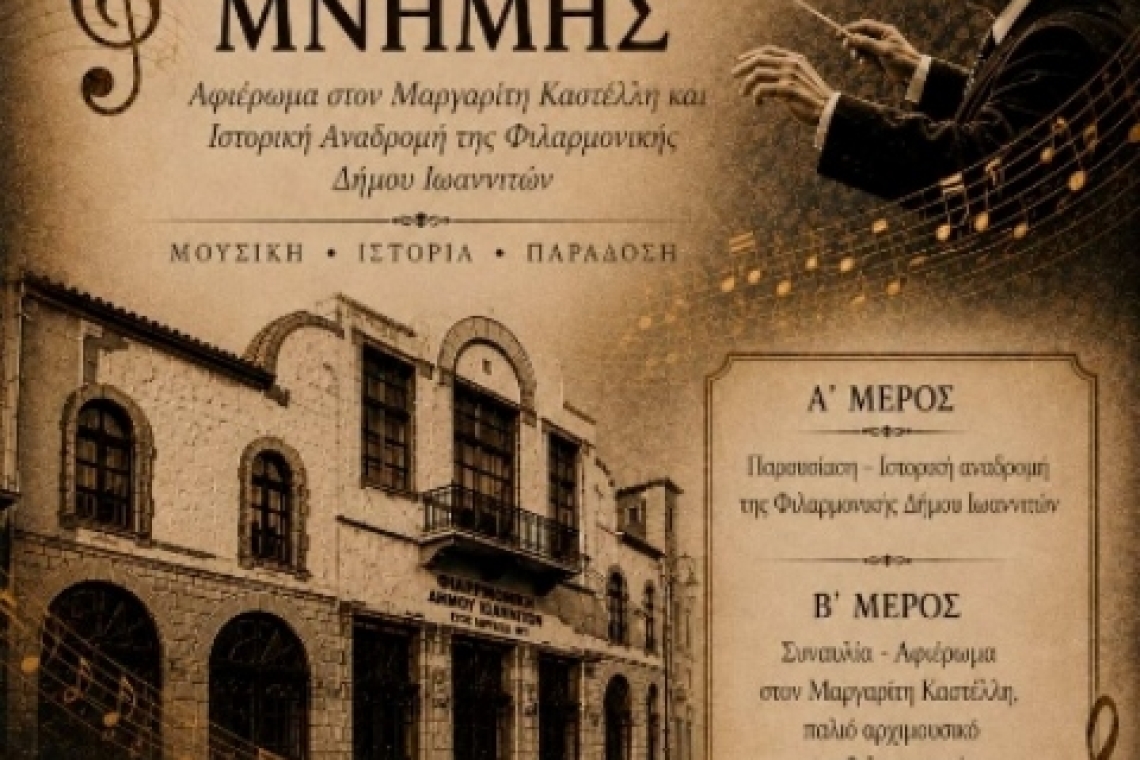 ΙΩΑΝΝΙΝΑ: Μουσική εκδήλωση «ΑΝΤΗΧΗΣΕΙΣ ΜΝΗΜΗΣ» στις 23 ΜΑΙΟΥ